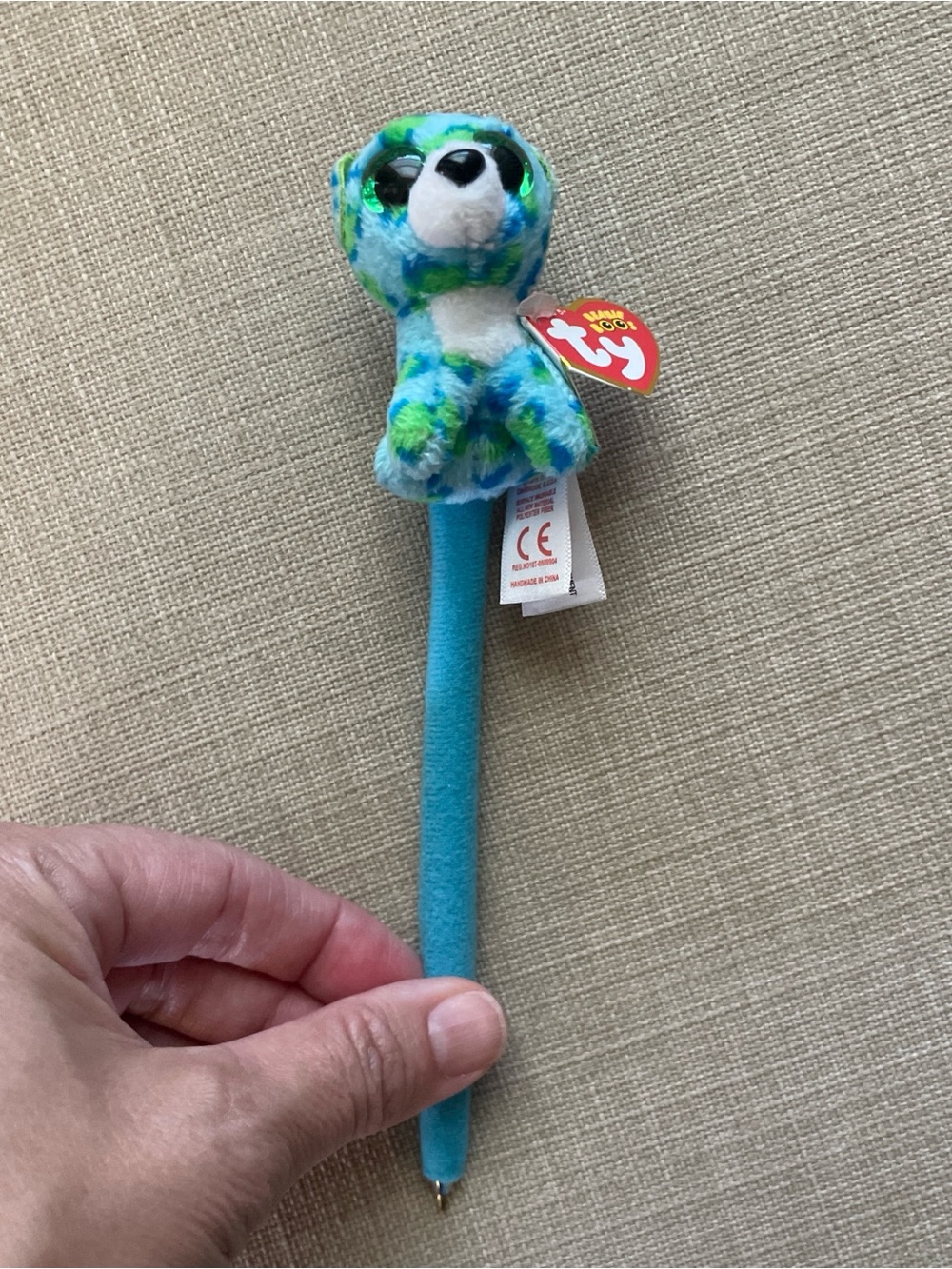 Ty Plush Pen with Aqua, Blue & Green Seated Animal Top